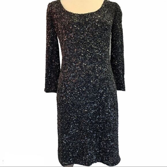 THEIA couture sequin sheath black dress sz 12 - Picture 2 of 11